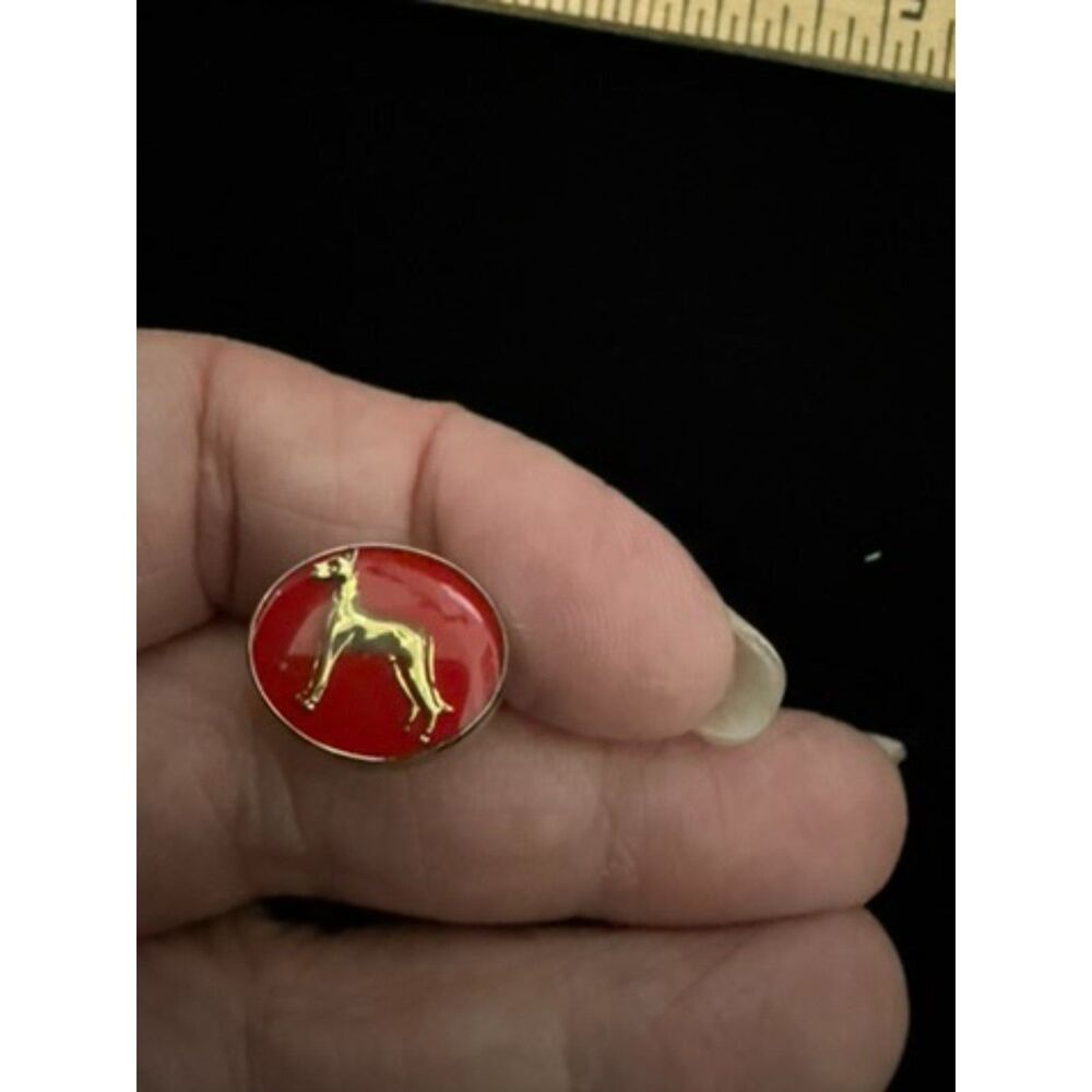 vtg great Dane gold tone and red enamel lapel pin